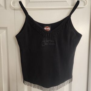 Harley-Davidson Black Beaded Fringe Cami Tank Top, Sz Womens M